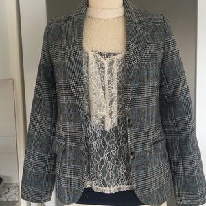 Plaid elbow patch blazer